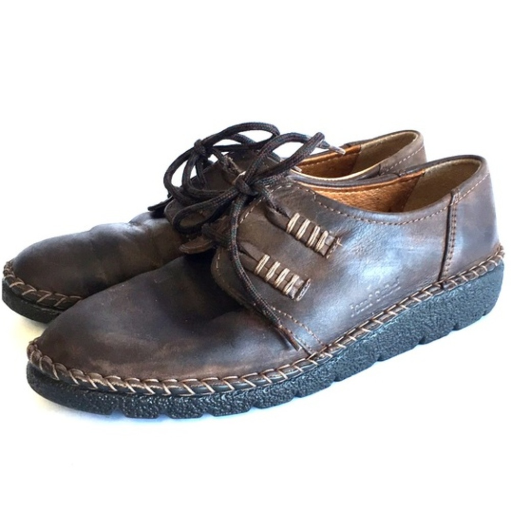Josef Seibel Dark Brown Leather Lace-Up Moccasin Flats